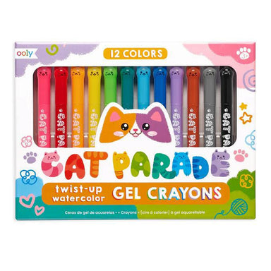 Cat Parade Gel Crayons: Purr-fectly Adorable Coloring Fun with 12 Bright Water-Soluble Crayons!