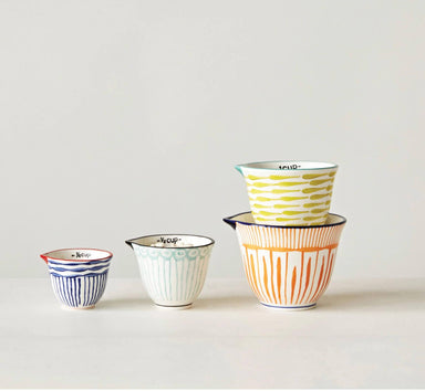 colorful hand-painted stoneware measuring cup set! 