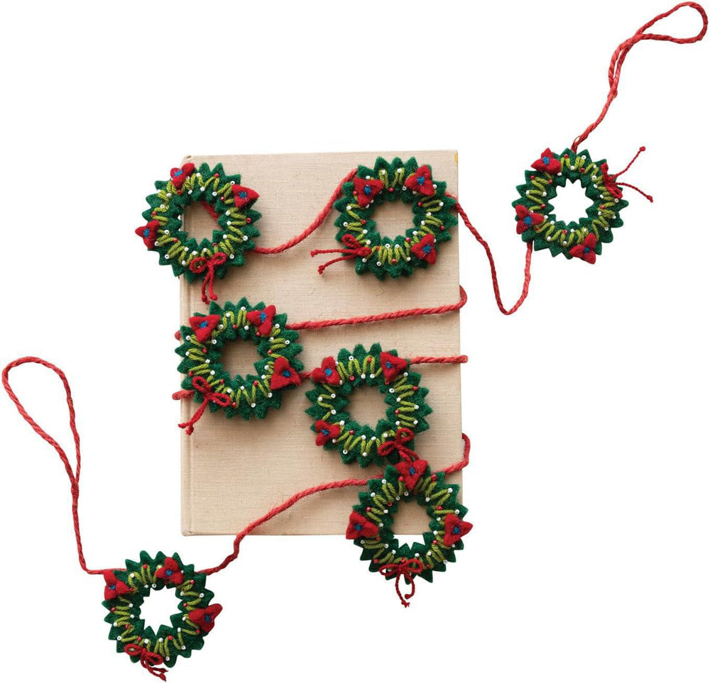 Handmade Wool Felt Holiday Wreaths Garland – Multicolor, 72"