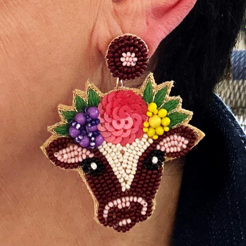 GS Earrings - FarmCow Flowers Beaded