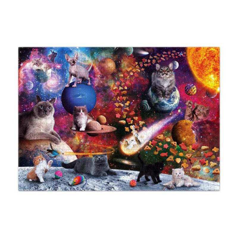 Colorful puzzle with cats in a space-themed setting