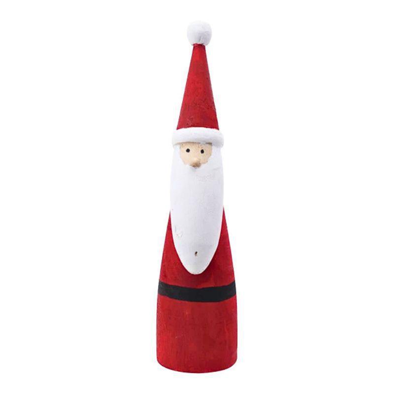 11” Paulownia Wood Santa Figurine – Red & White Holiday Decor