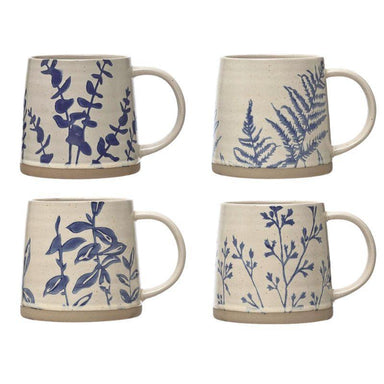 16 oz Hand-Stamped Stoneware Mug – Botanicals, 4 Styles