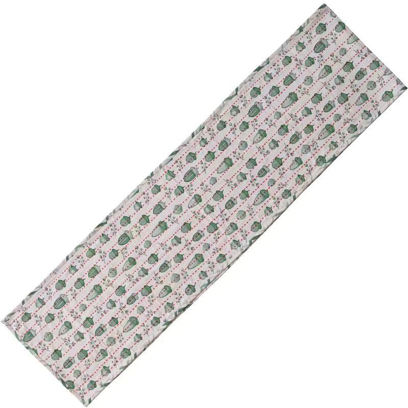 2-Sided Kantha Stitch Table Runner – Acorn & Plaid