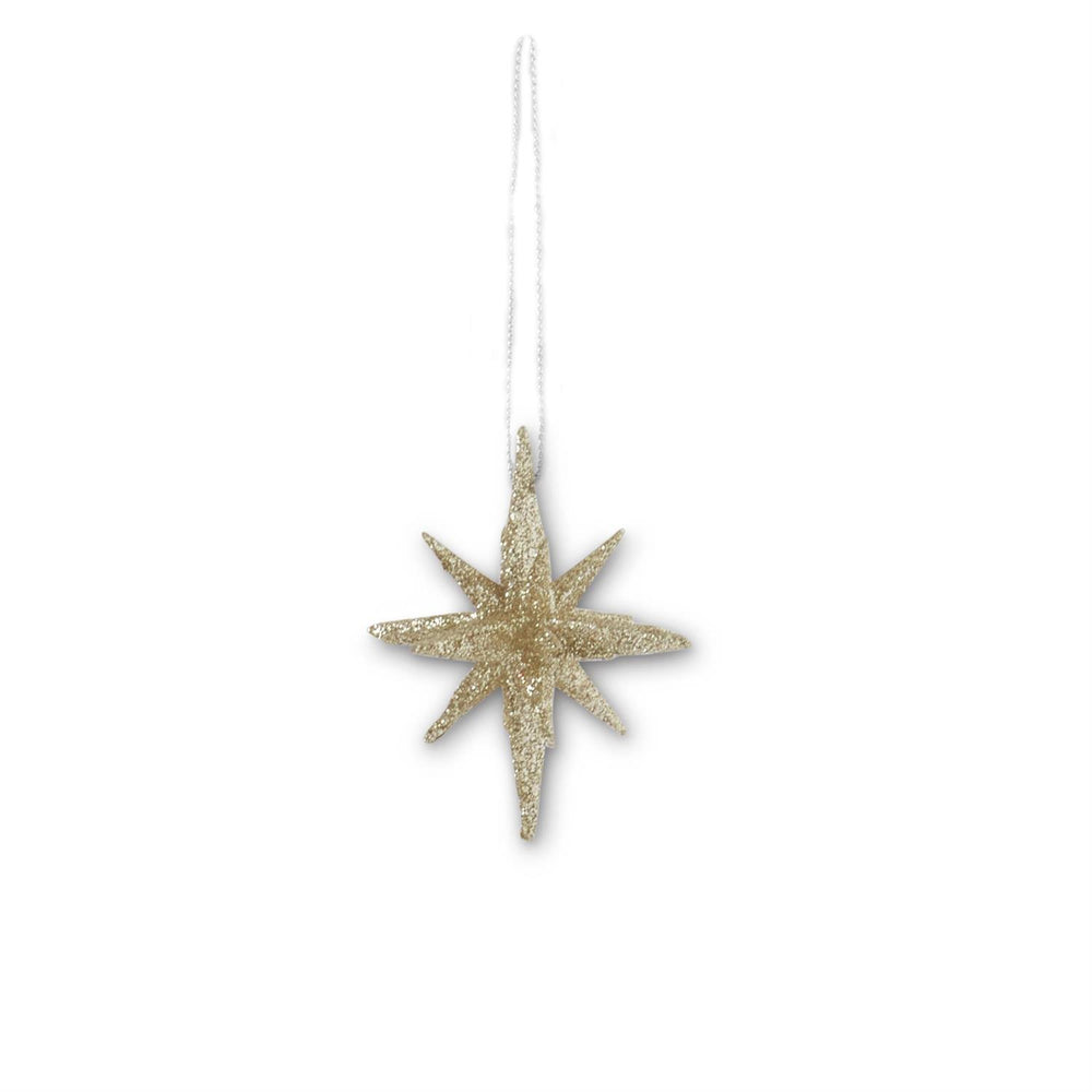 2.5" Champagne Glitter Star Ornament – 9 Point Sparkle