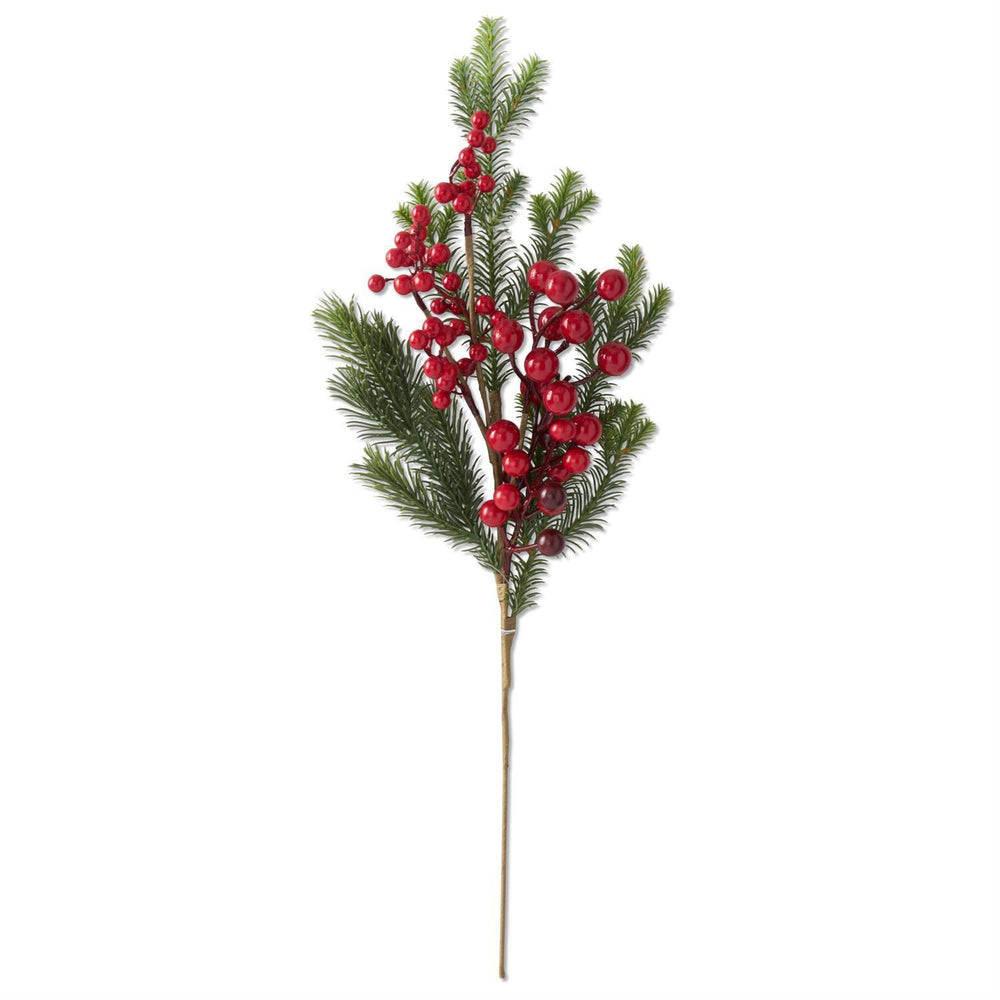 22" Pine & Red Berry Stem – Festive Holiday Décor Accent