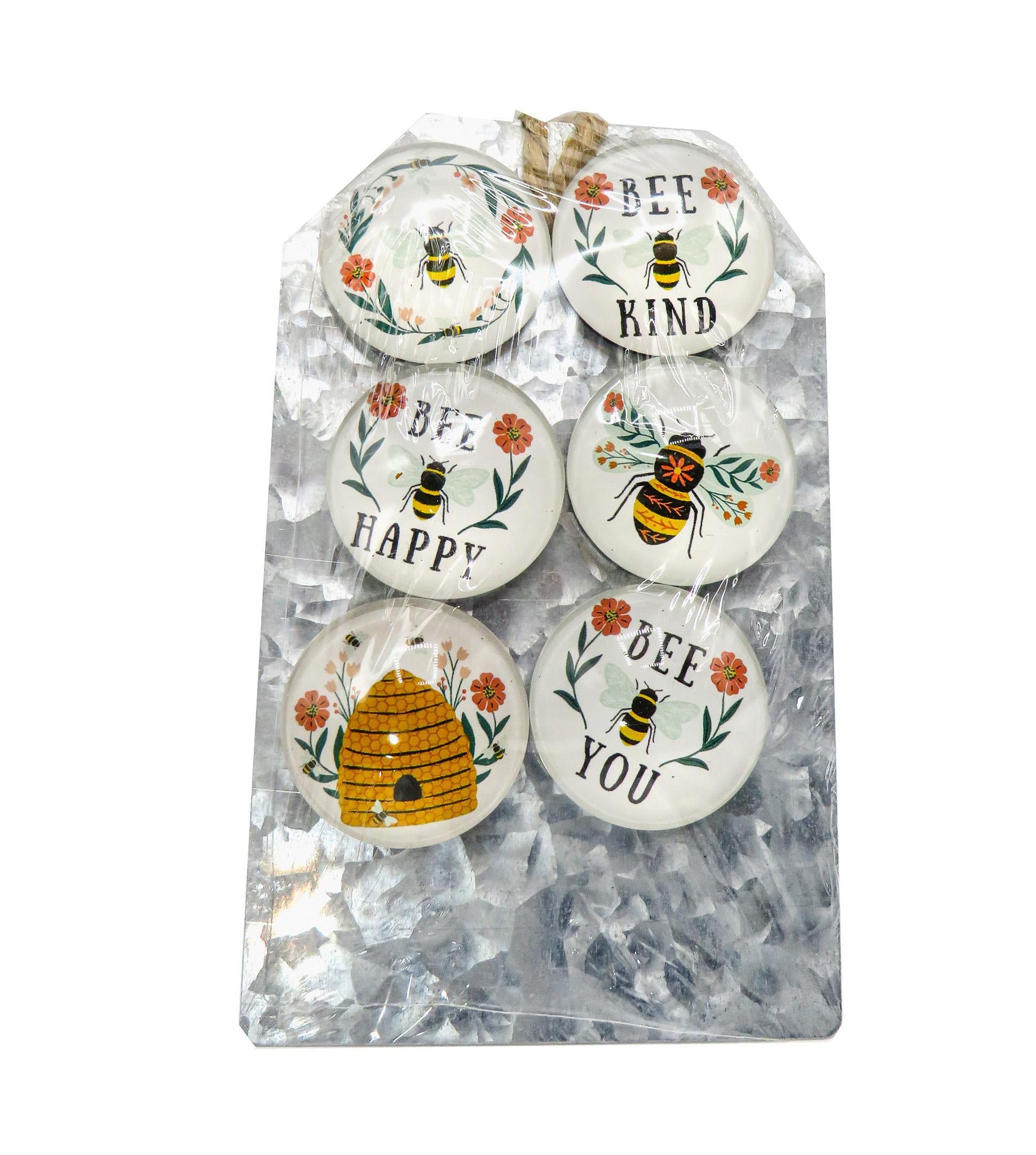 Colorful Bee Glass Magnets 6 Piece Set - Charming and Functional Fridge or Magnetic Board Accents