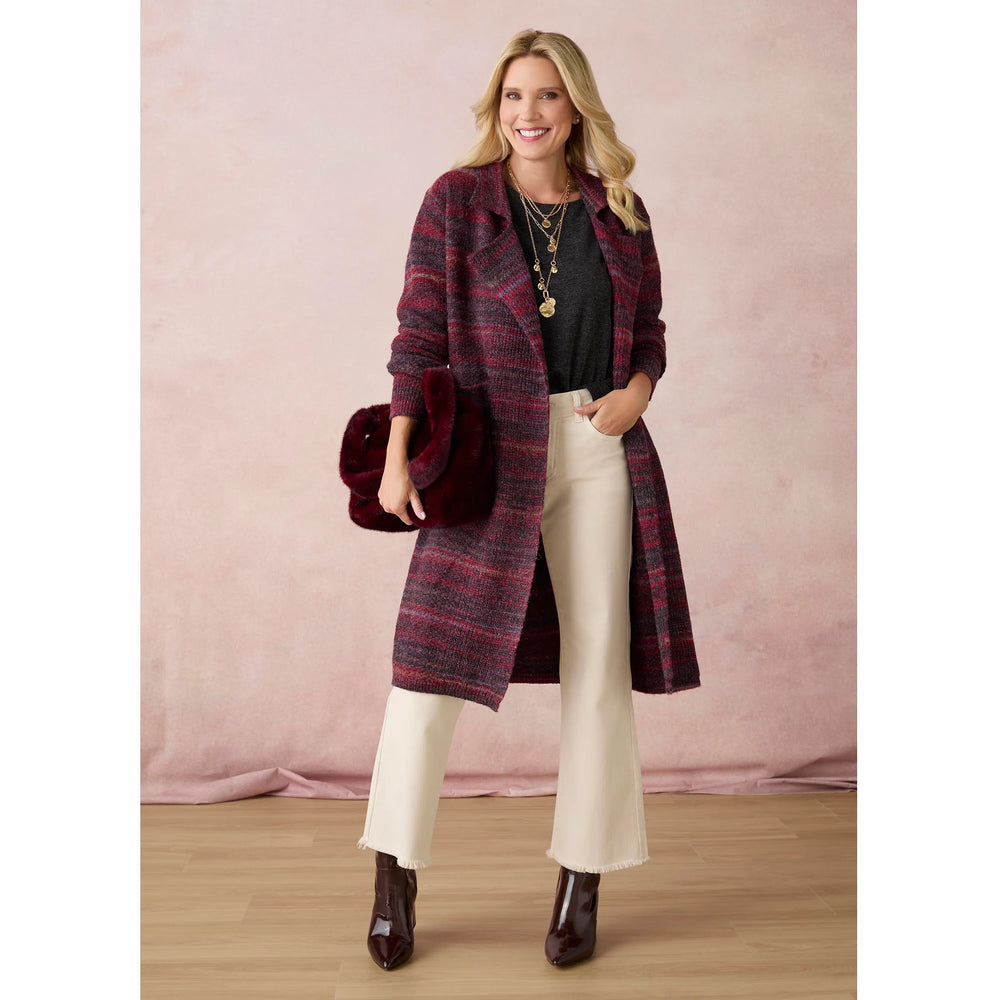 Earthen Long Open Cardigan with Pockets - Rumba Red