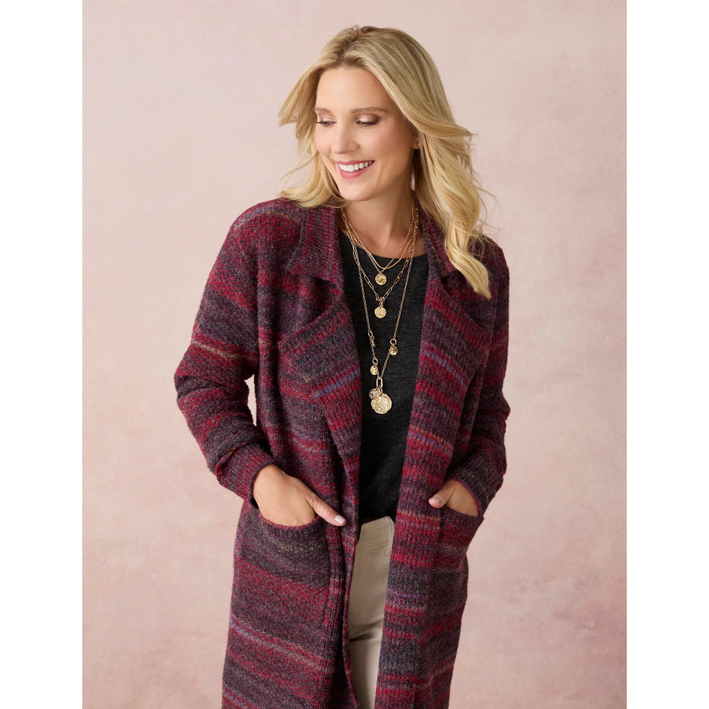 Earthen Long Open Cardigan with Pockets - Rumba Red