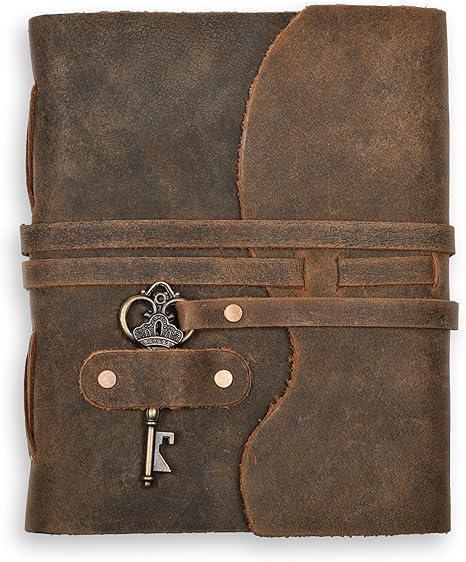 Leather Handcrafted Unlined Journal w/Antique Key