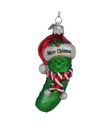 3.5" "Merry Christmas" Pickle Glass Ornament - Festive Fun!