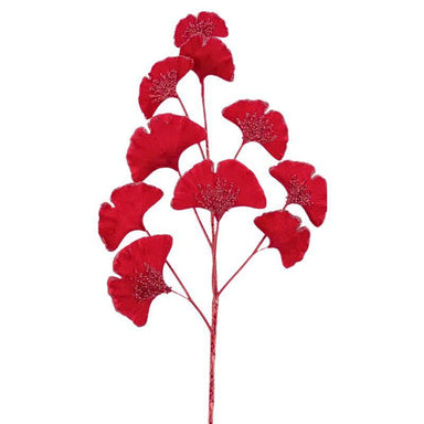 32" Velvet & Glitter Ginkgo Spray – Tt Red Holiday Accent