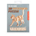 Kikkerland 3D wooden puzzle packaging featuring a cat design on a blue background.
