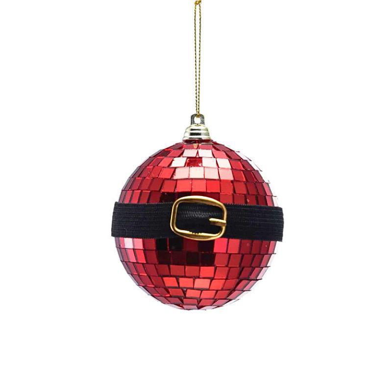 3" Mosaic Ball Ornament with Santa Belt – Red, Black & Gold