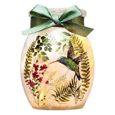 4" Lighted Vase w/ Ribbon - Hummingbird & Spring Greens