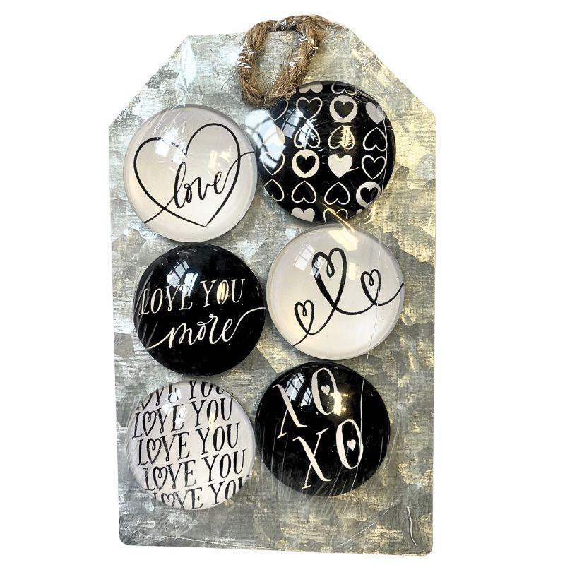 Love-themed, Black & White Magnets, Set Of 6