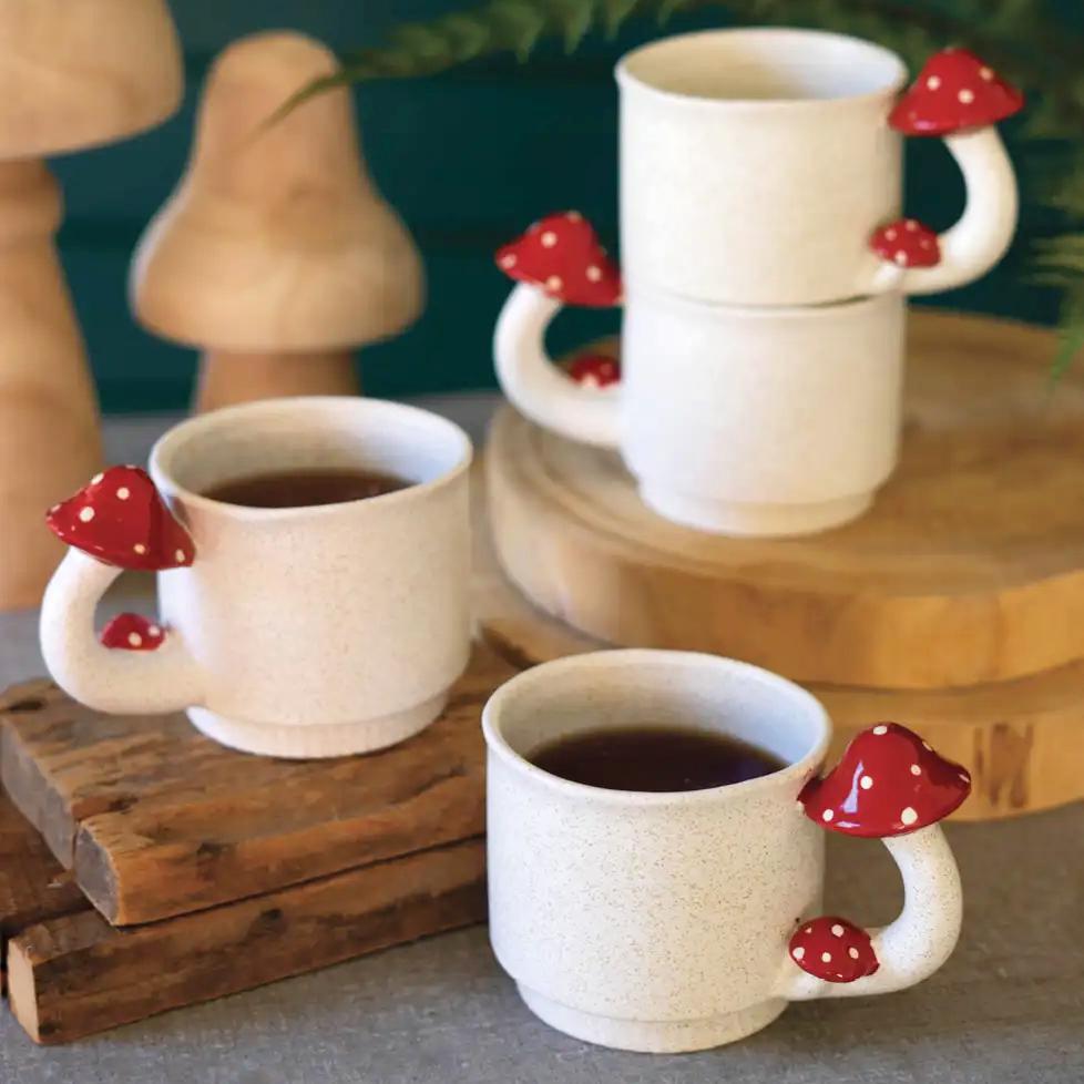 Mushroom Magic Stacking Mugs - Set of 4 for a Joyful Morning!