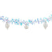 Decorative garland with blue and purple tinsel and white bulbs on a white background