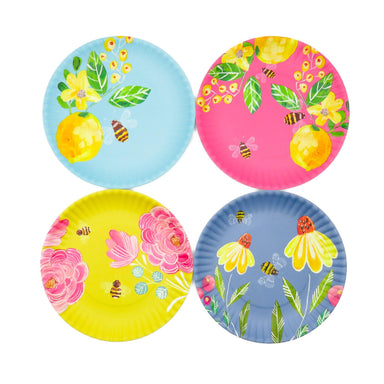  Bee & Flower Melamine Plates! This set of 4 durable plates features charming bee and flower designs,