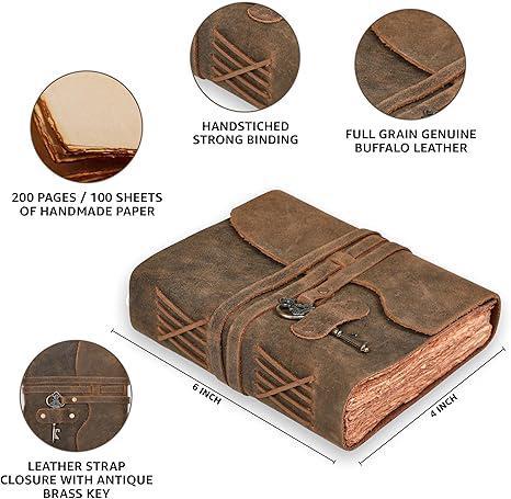 Leather Handcrafted Unlined Journal w/Antique Key