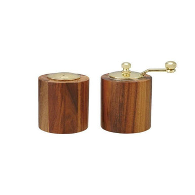Acacia Wood Salt & Pepper Set with Gold Accent – 3"