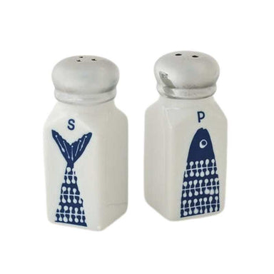 Adorable Fish Salt & Pepper Shakers: Fun Porcelain Set in Cobalt Blue