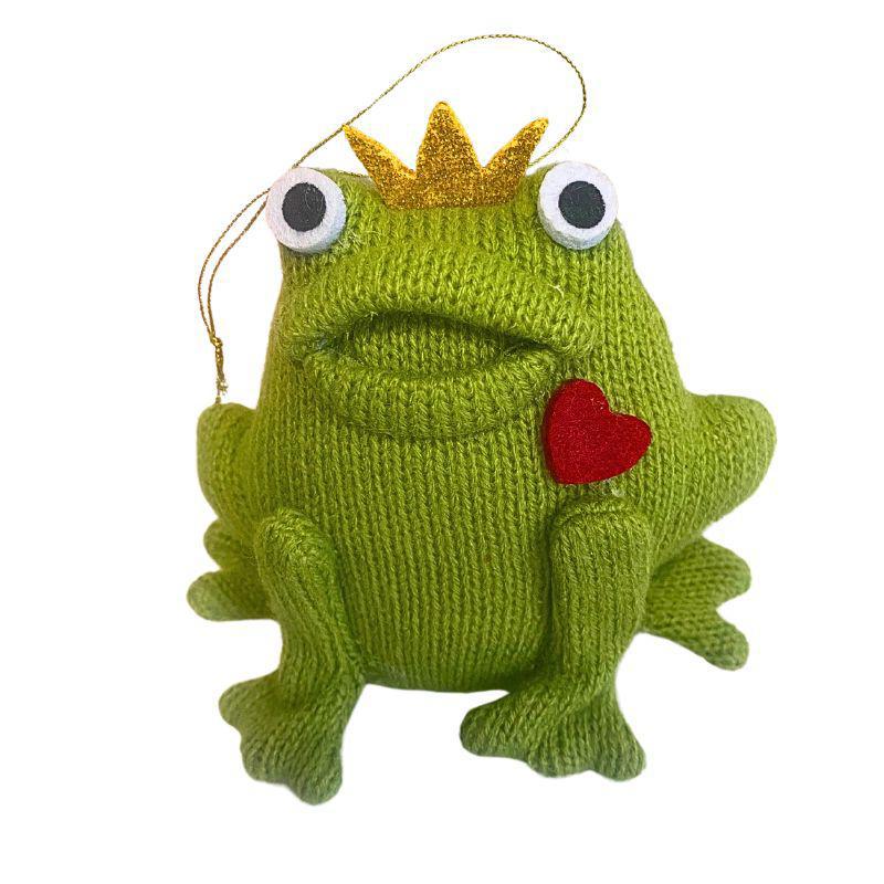 Adorable Frog Prince Ornament - Knitted & Stuffed, 4.5" x 4.5