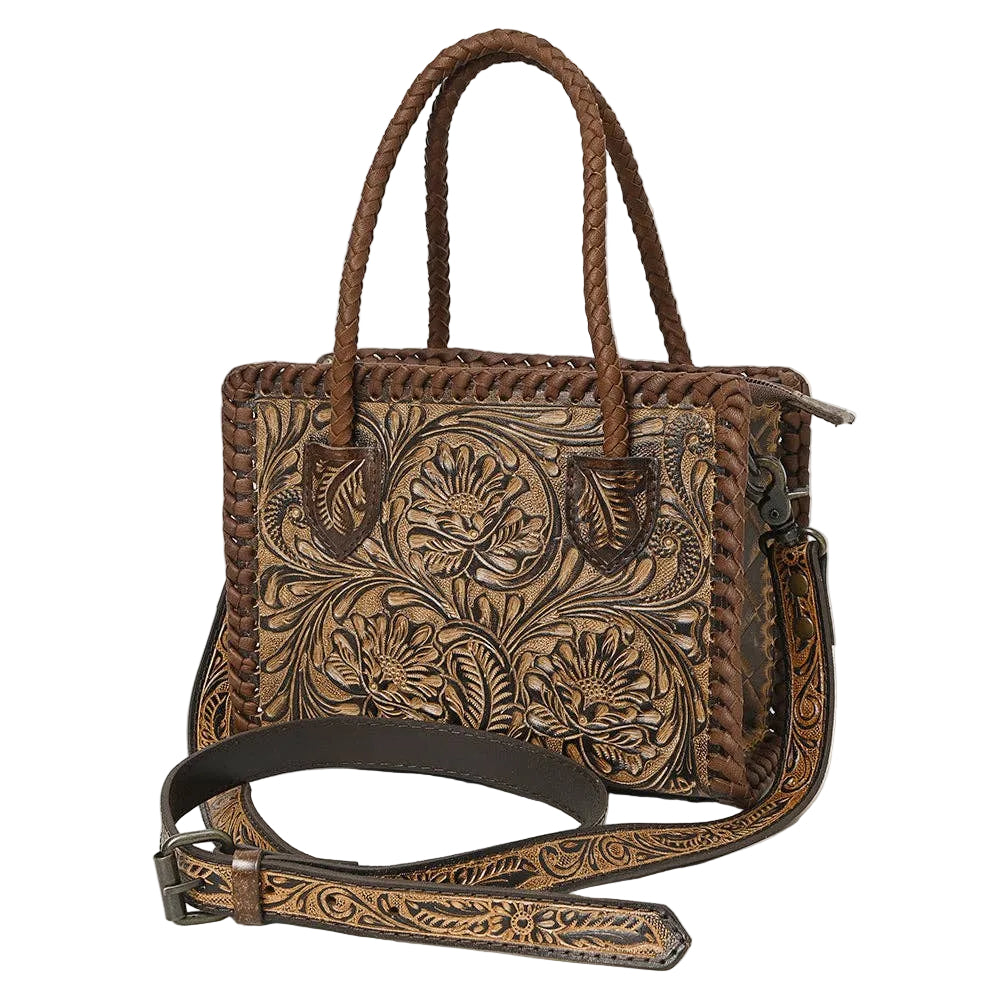 American Darling Braided Floral Leather Crossbody Satchel | ADBG1459