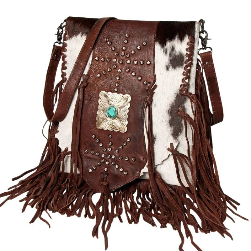 American Darling Western Cowhide Fringe Crossbody Bag – Brown