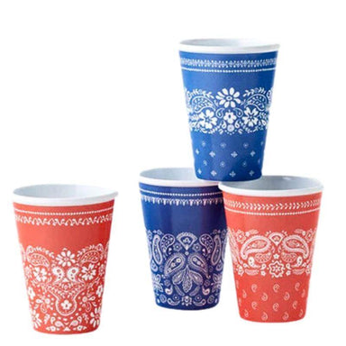 American Holiday Bandana Melamine Cups – Set of 4, Red & Blue