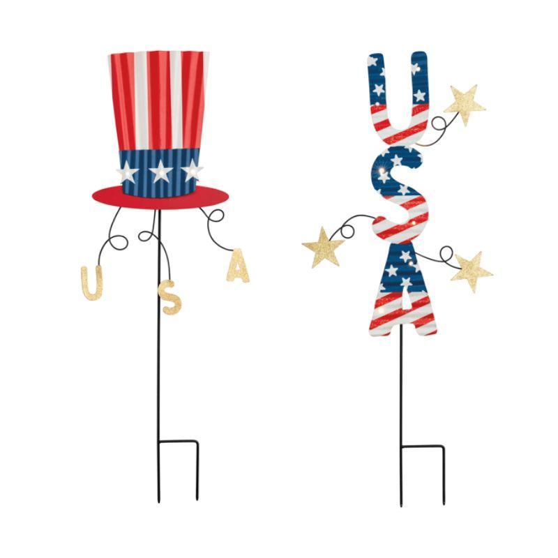 Americana Light-Up Yard Stakes – LED Patriotic Garden Decor, 2 Styles