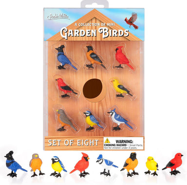 Archie McPhee Mini Garden Birds – Set of 8 Soft Vinyl Birds
