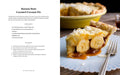 Slice of banana rum caramel coconut pie on a plate with a recipe card on the side.