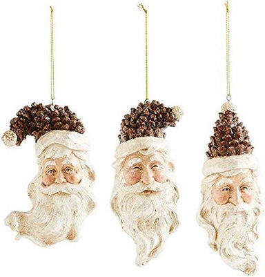 Assorted Pinecone Santa Head Ornaments - 3 Styles, Sold Separately
