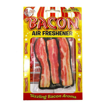 Bacon air freshener packaging with 'Archie McPhee' branding on a white background