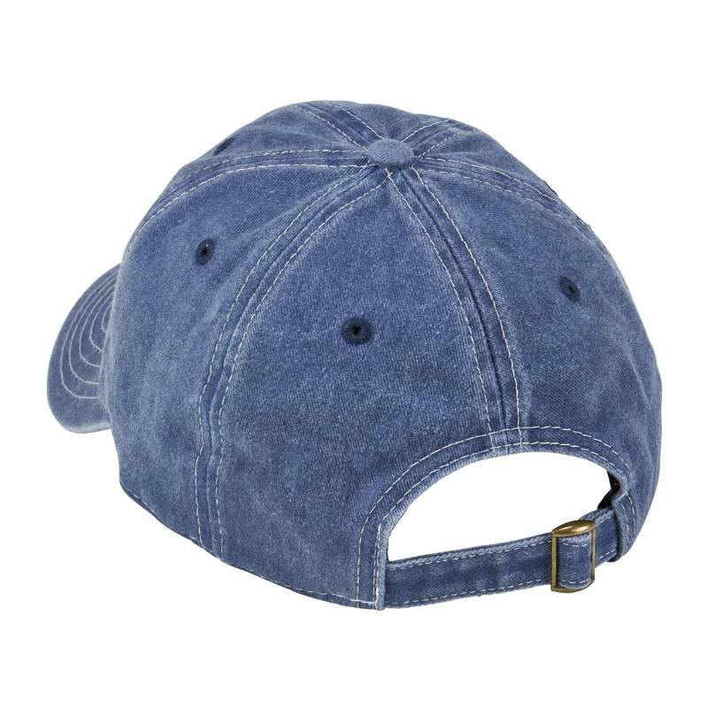 Blue denim cap on a white background