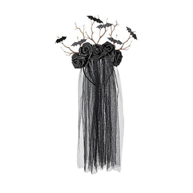 Bat/Rose Bridal Veil Headband