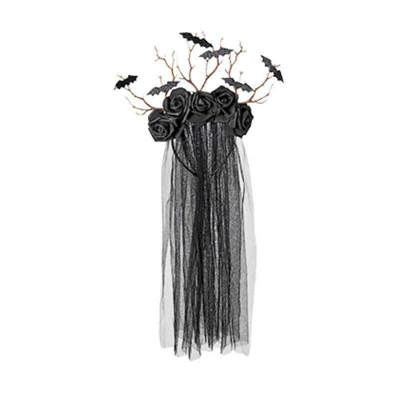 Bat/Rose Bridal Veil Headband