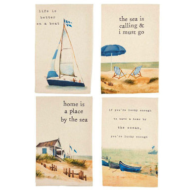 Beach Watercolor Cotton Tea Towels – 4 Coastal Designs