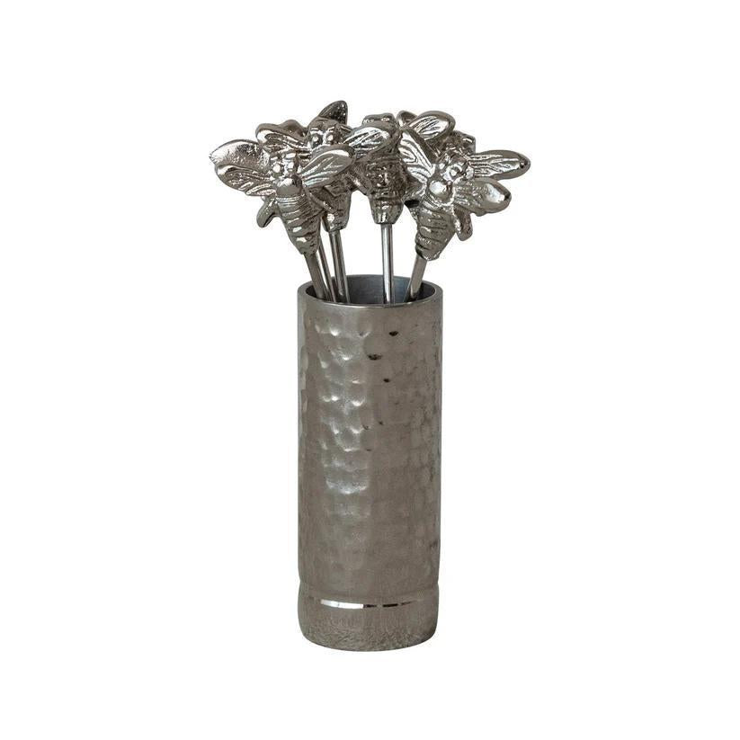 Bee Handle Appetizer Picks Set w/ Holder | 7-Piece