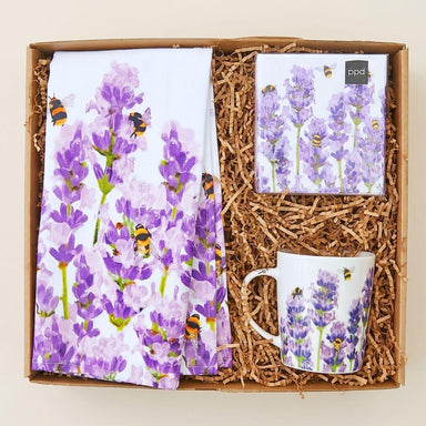 Bees and Lavender Treasure Gift Box | Mug, Tea Towel, and Napkins in Garden-Inspired Design