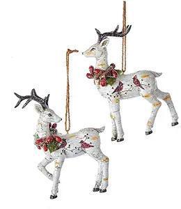 Birch Berries Deer Ornaments - 4", 2 Assorted Designs, Sold Individually
