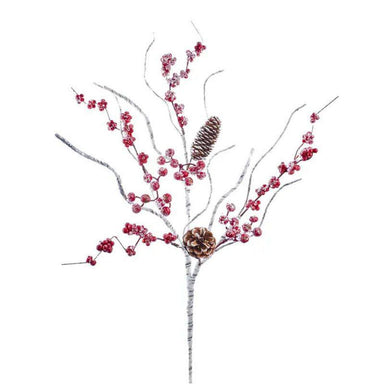 Birch Berry & Pinecone Branch Spray – 27" Festive Holiday Pick