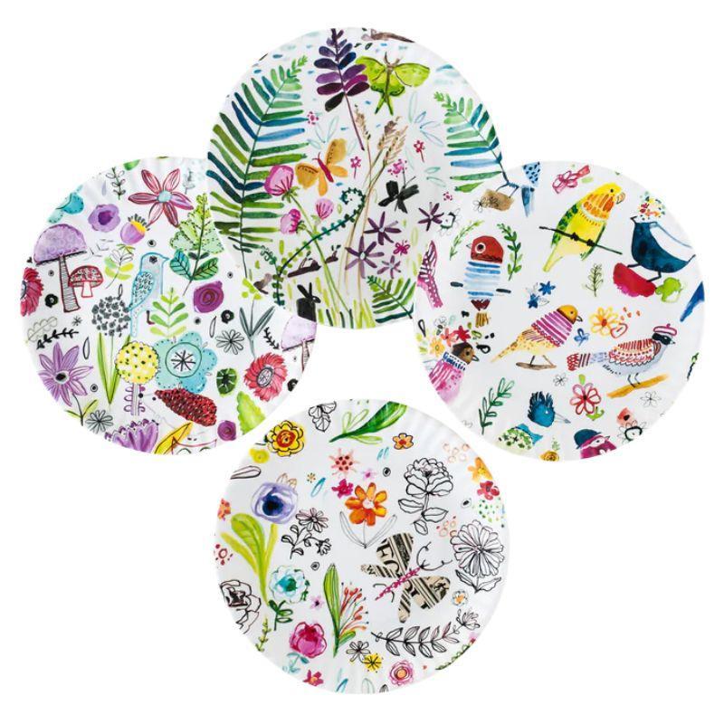 Bird & Nature Melamine Plates – Set of 4, 9" Whimsical Outdoor Design