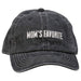 Black cap with 'Mom's Favorite' text on a white background