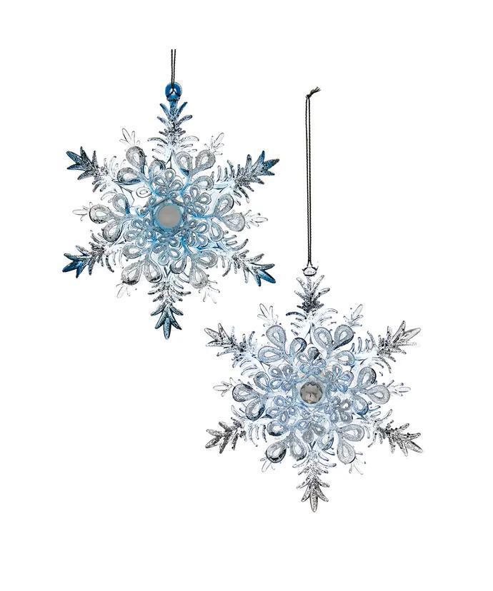 Blue & Clear Snowflake Ornaments – 2 Assorted