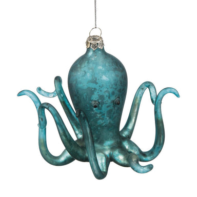 Blue Octopus Glass Ornament - Vintage Beach Holiday Decor, 4.5-Inch