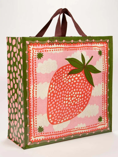 Tote bag with strawberry design on a white background