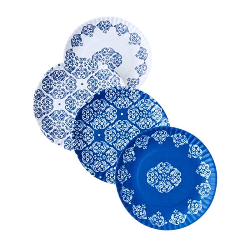 Blue & White Melamine “Paper” Plates – Set of 4, 4 Asst