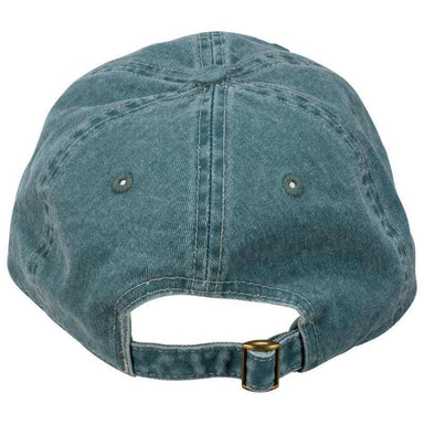 Blue denim cap with a gold buckle on a white background